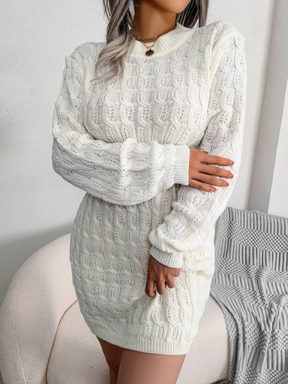 Sharon | Stylish Cable Knit Sweater Mini Dress