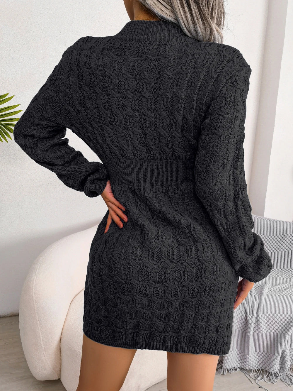 Sharon | Stylish Cable Knit Sweater Mini Dress