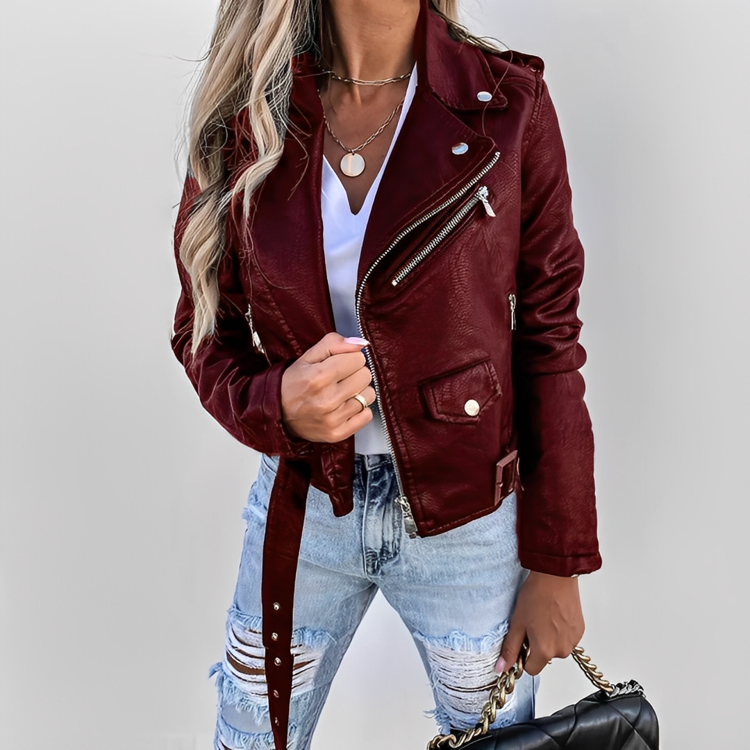 Shirley | Refined Belted Moto Leather Jacket