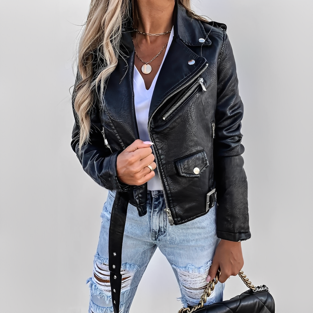 Shirley | Refined Belted Moto Leather Jacket