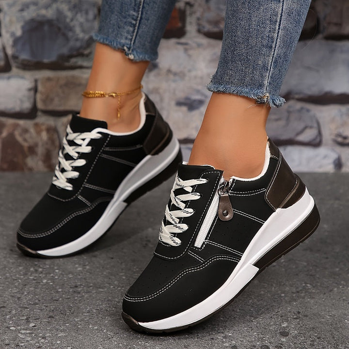 Sophia | Lace-Up Supportive Walking Shoes with Side Zipper