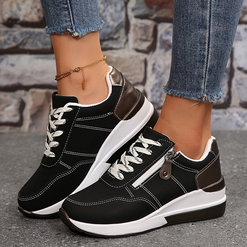 Sophia | Lace-Up Supportive Walking Shoes with Side Zipper