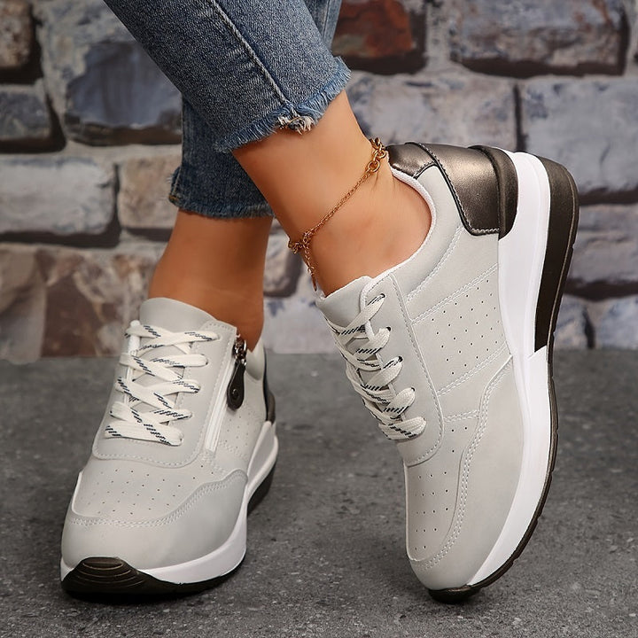 Sophia | Lace-Up Supportive Walking Shoes with Side Zipper
