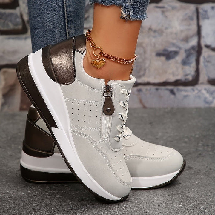 Sophia | Lace-Up Supportive Walking Shoes with Side Zipper