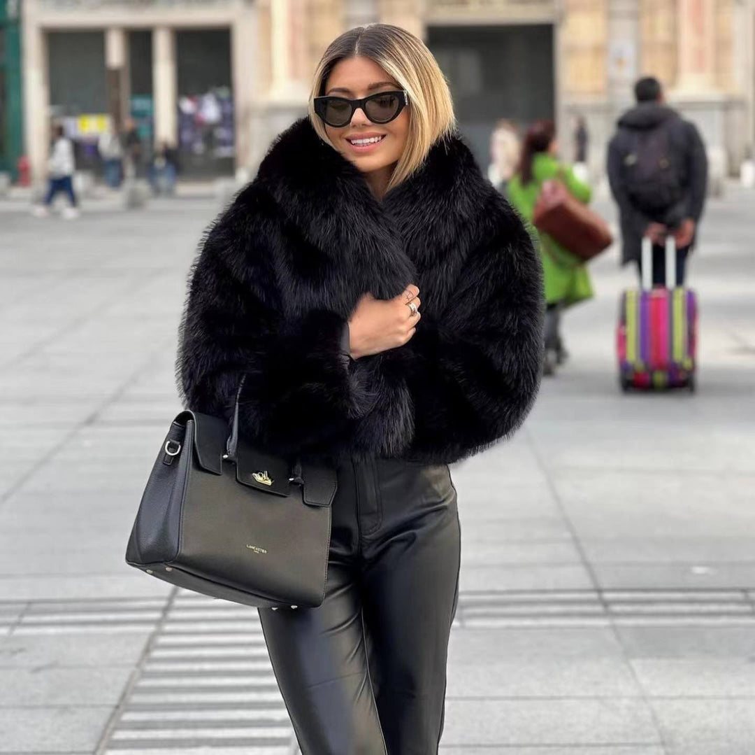 Stephanie | Effortless Cropped Shawl Collar Fur Coat
