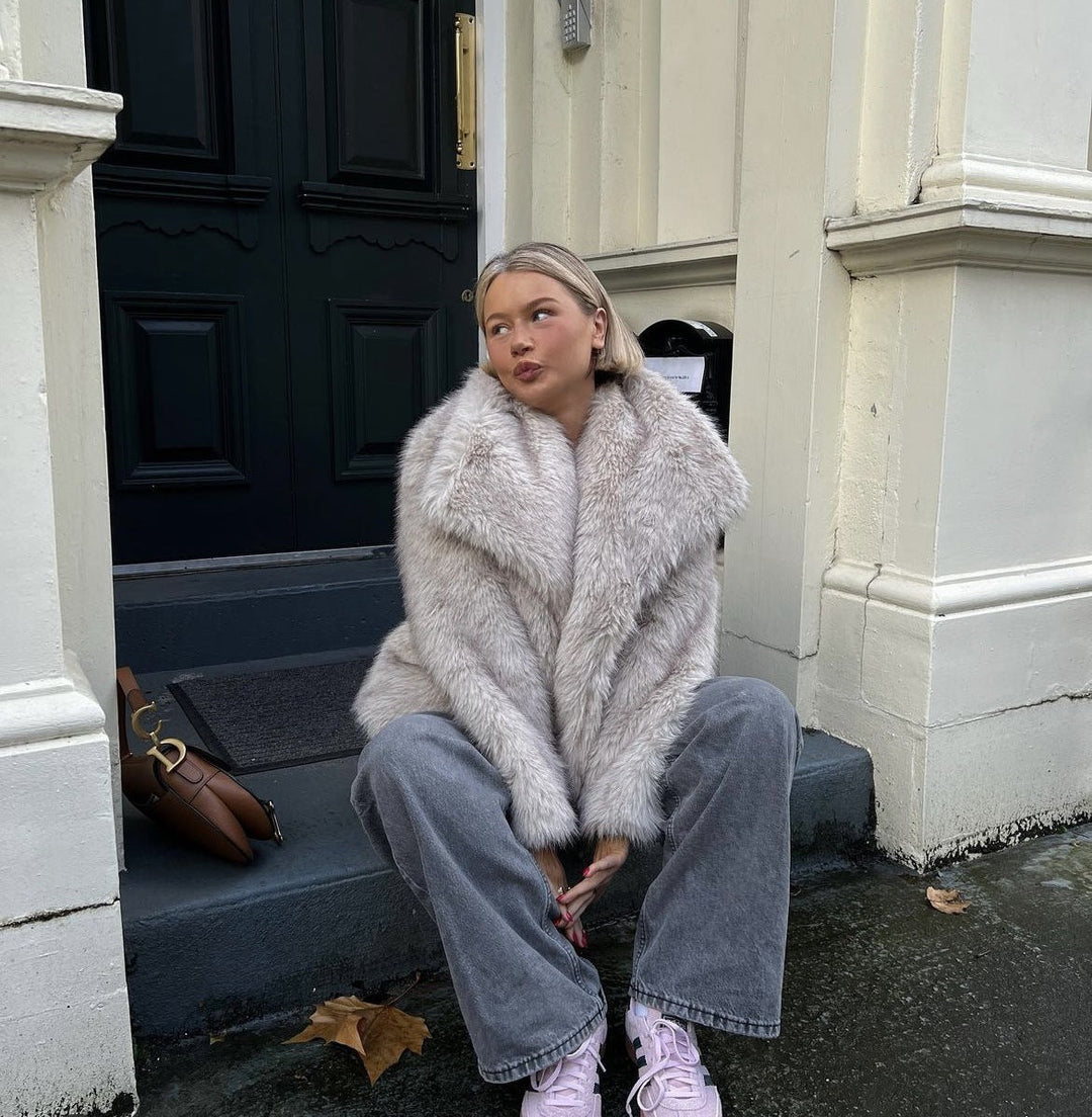 Stephanie | Effortless Cropped Shawl Collar Fur Coat