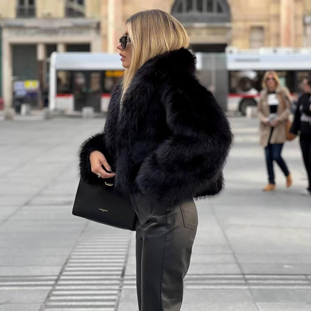 Stephanie | Effortless Cropped Shawl Collar Fur Coat
