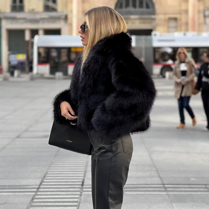 Stephanie | Effortless Cropped Shawl Collar Fur Coat