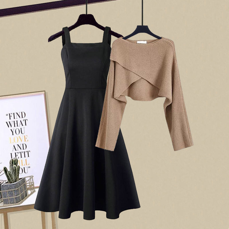 Stephanie | Graceful Layered Sweater Dress Set with Cropped Cardigan