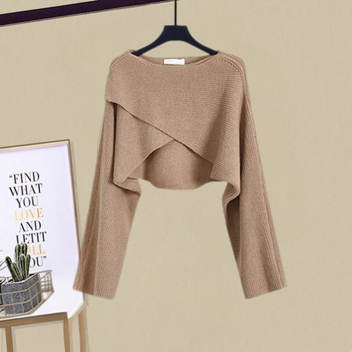 Stephanie | Graceful Layered Sweater Dress Set with Cropped Cardigan