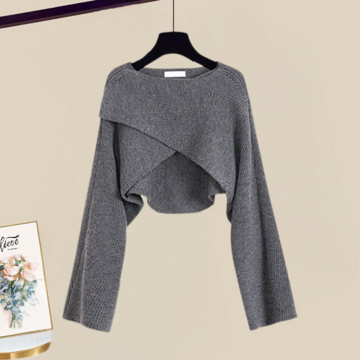 Stephanie | Graceful Layered Sweater Dress Set with Cropped Cardigan