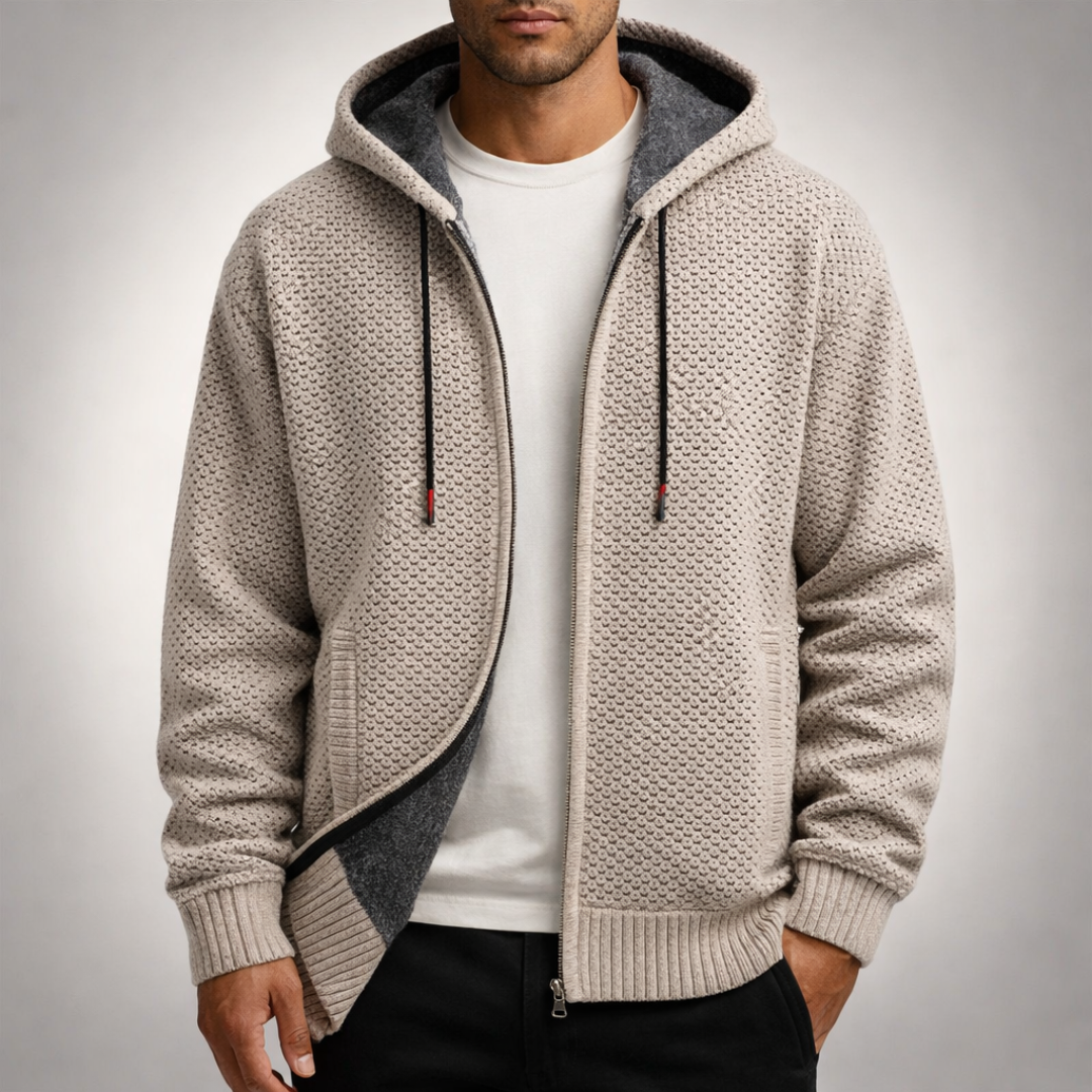 Stephen | Refined Textured Knit Full Zip Mens Hoodies