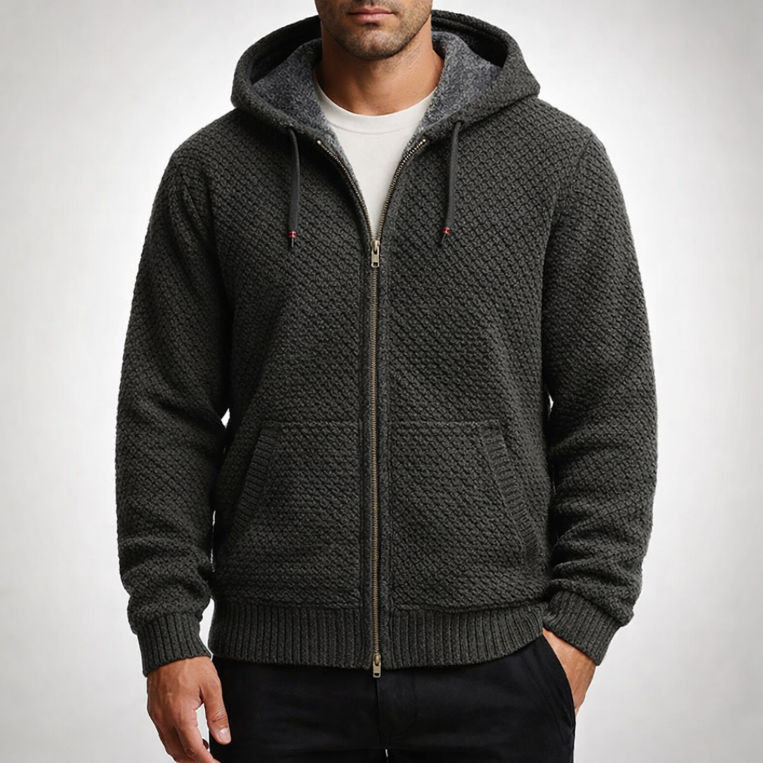 Stephen | Refined Textured Knit Full Zip Mens Hoodies