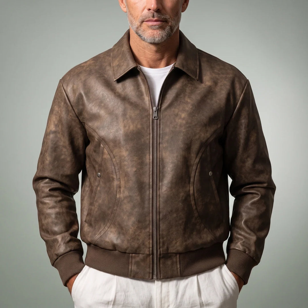 Stephen | Timeless Distressed Zip-Up Leather Jacket
