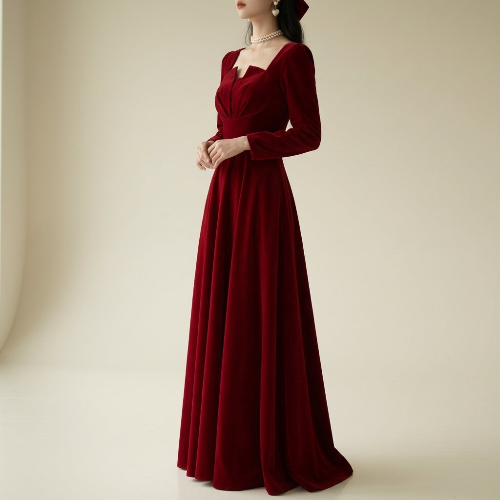 Susan | Classic Long Sleeve A-Line Maxi Christmas Dress