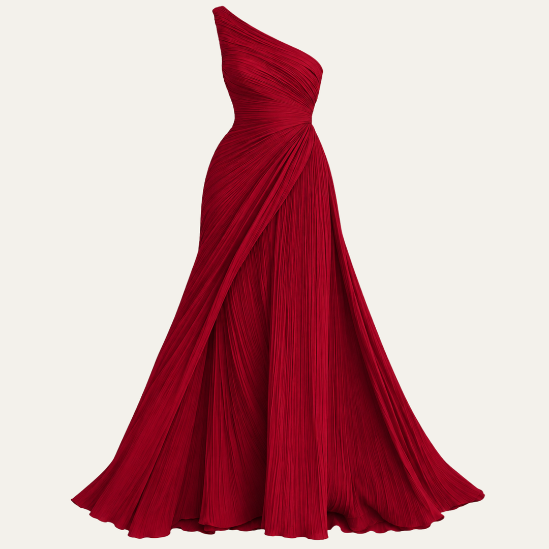 Susan | Elegant Pleated One Shoulder Christmas Dress Gown
