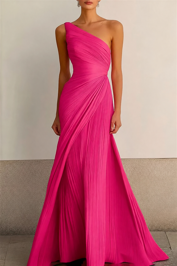Susan | Elegant Pleated One Shoulder Christmas Dress Gown