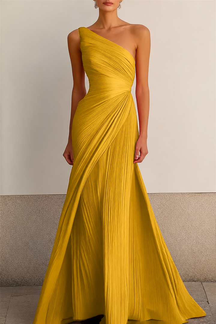 Susan | Elegant Pleated One Shoulder Christmas Dress Gown