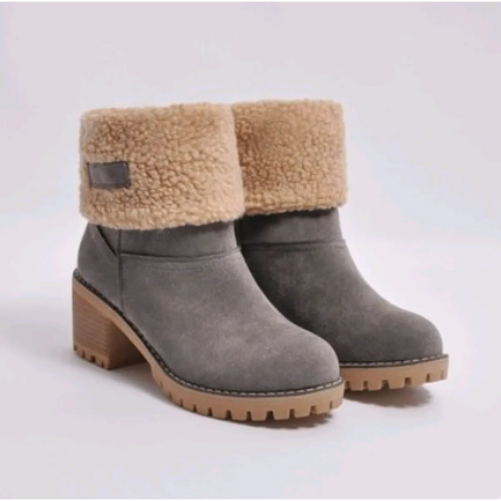 Teresa | Chic Faux Fur Cuff Chunky Heel Winter Boots Women