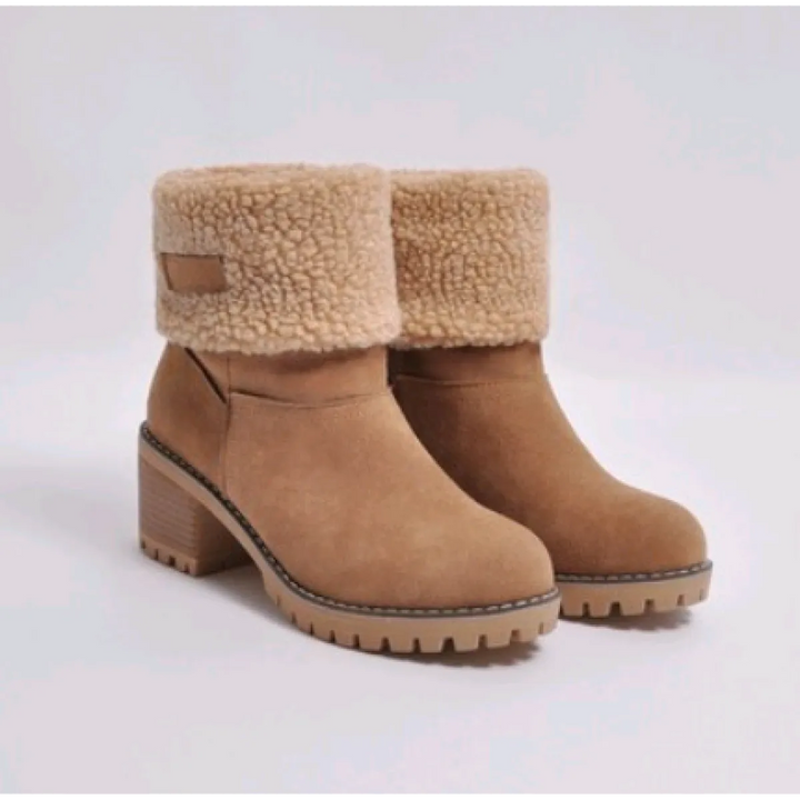 Teresa | Chic Faux Fur Cuff Chunky Heel Winter Boots Women