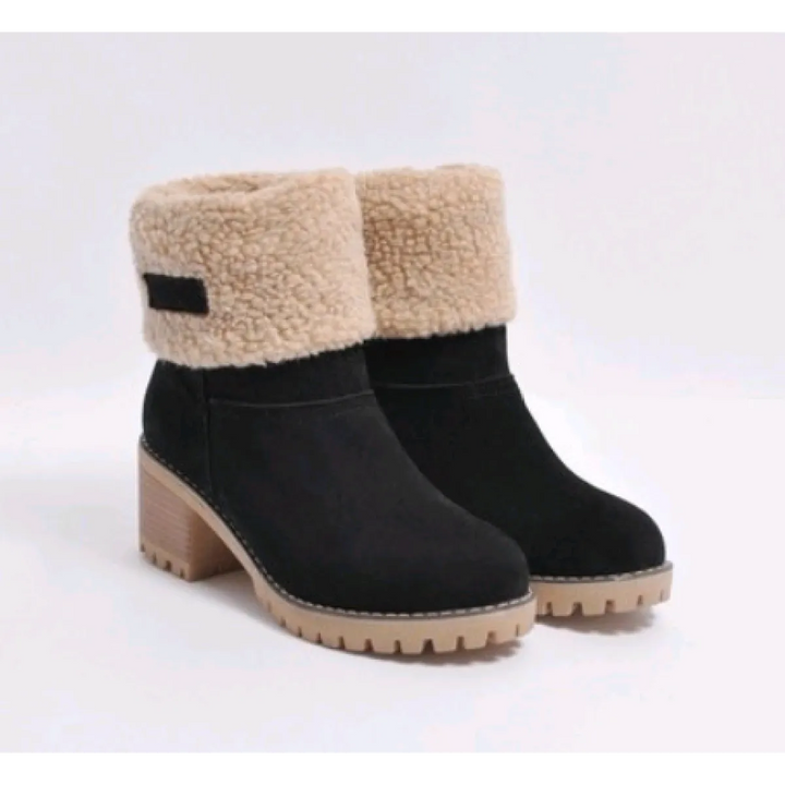 Teresa | Chic Faux Fur Cuff Chunky Heel Winter Boots Women