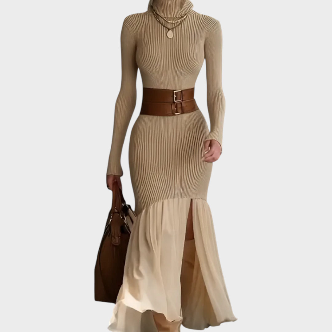 Teresa | Elegant Turtleneck Ribbed Knit Winter Maxi Dress