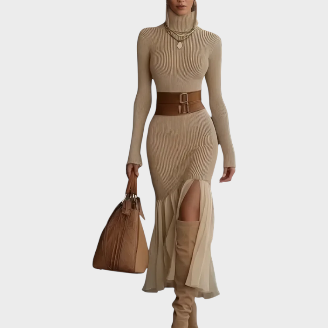 Teresa | Elegant Turtleneck Ribbed Knit Winter Maxi Dress