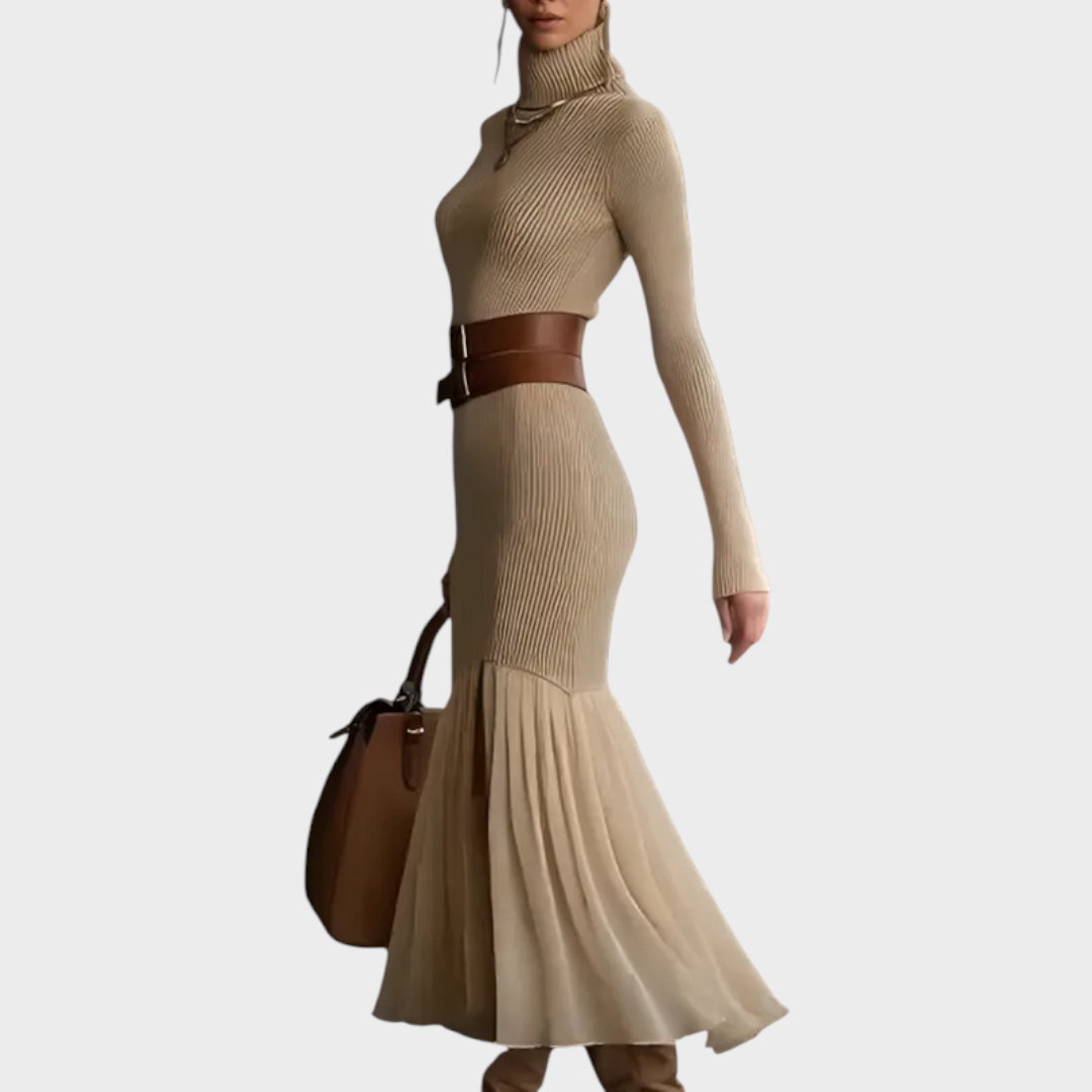 Teresa | Elegant Turtleneck Ribbed Knit Winter Maxi Dress