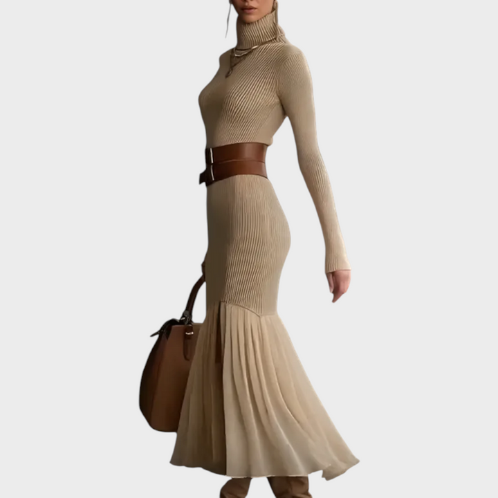 Teresa | Elegant Turtleneck Ribbed Knit Winter Maxi Dress