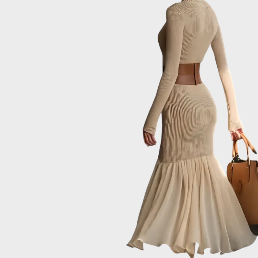 Teresa | Elegant Turtleneck Ribbed Knit Winter Maxi Dress