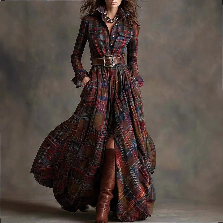 Theresa | Plaid Long Sleeve Maxi Christmas Dress