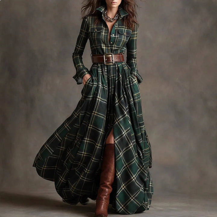 Theresa | Plaid Long Sleeve Maxi Christmas Dress
