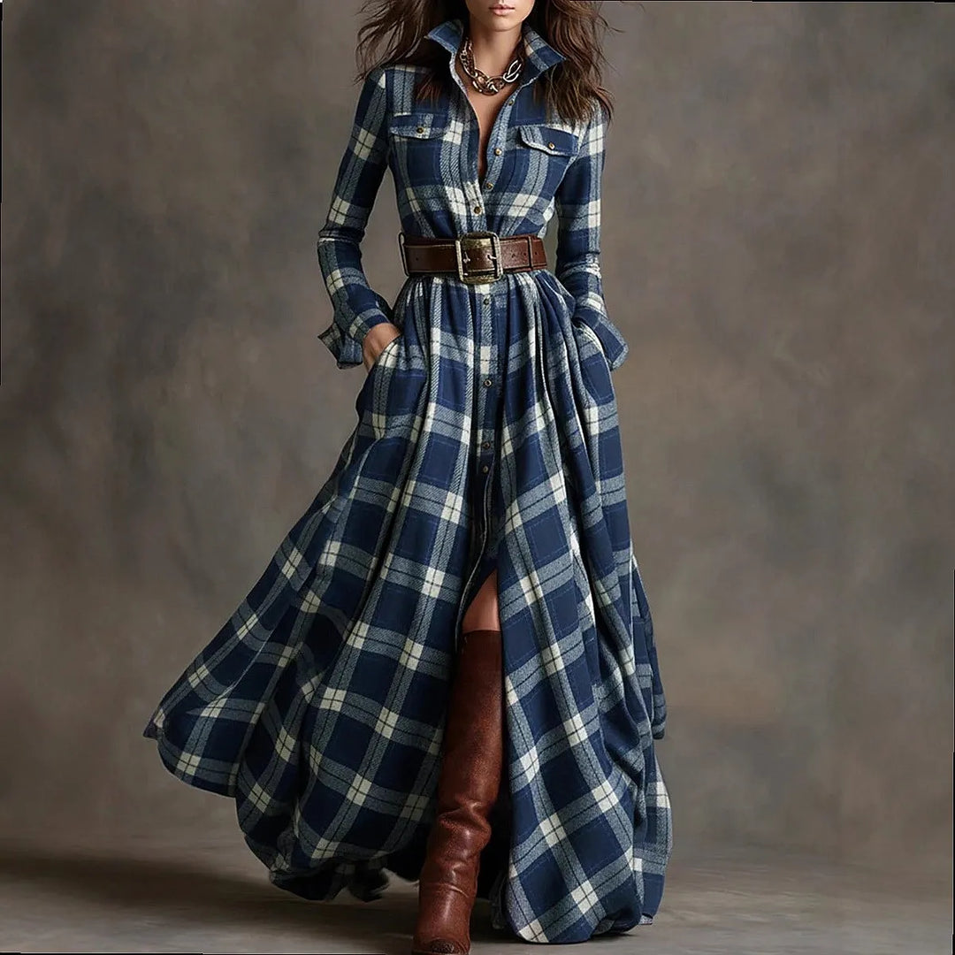 Theresa | Plaid Long Sleeve Maxi Christmas Dress