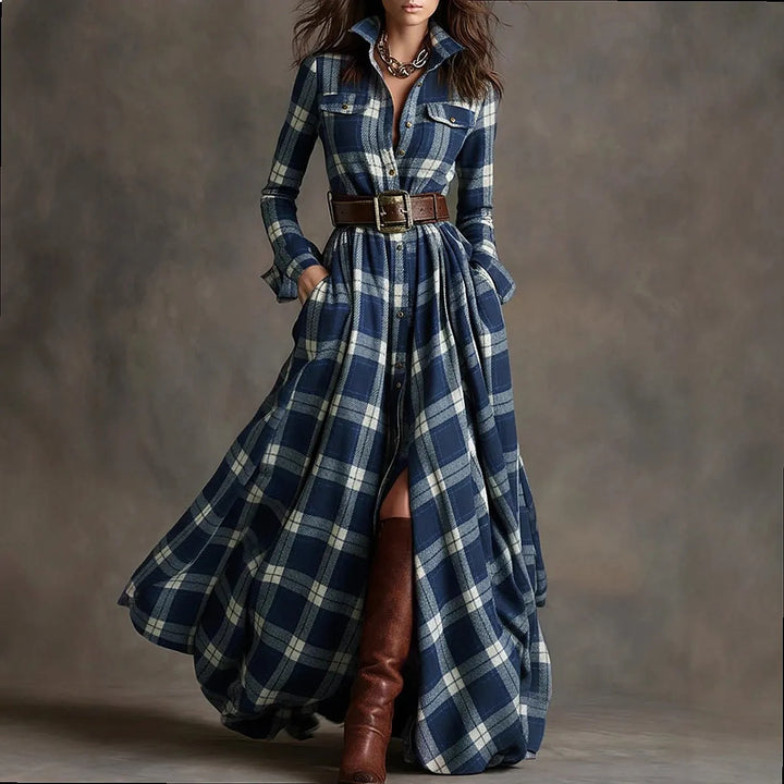 Theresa | Plaid Long Sleeve Maxi Christmas Dress