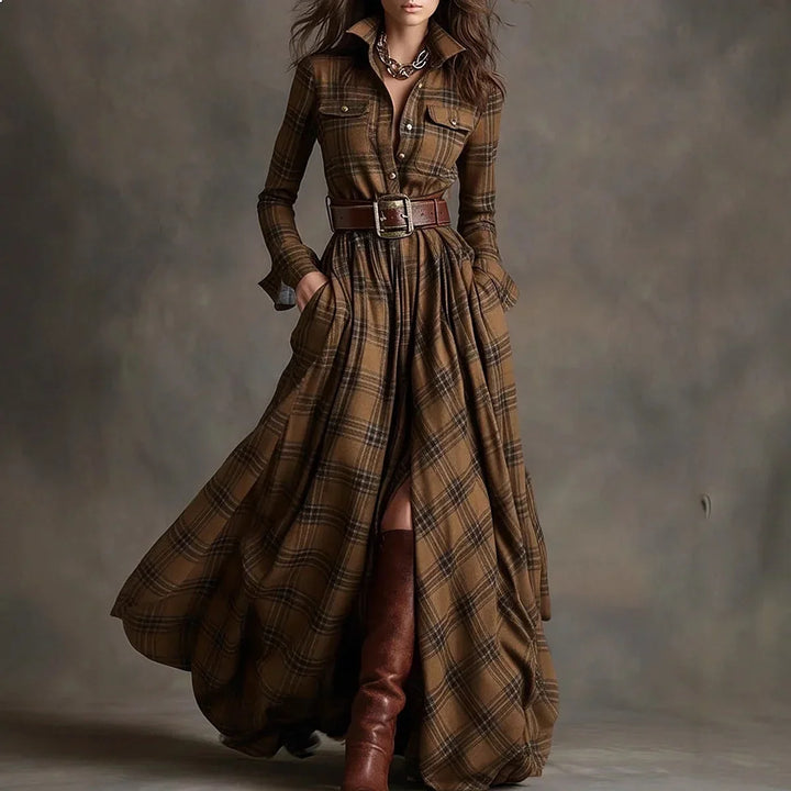 Theresa | Plaid Long Sleeve Maxi Christmas Dress