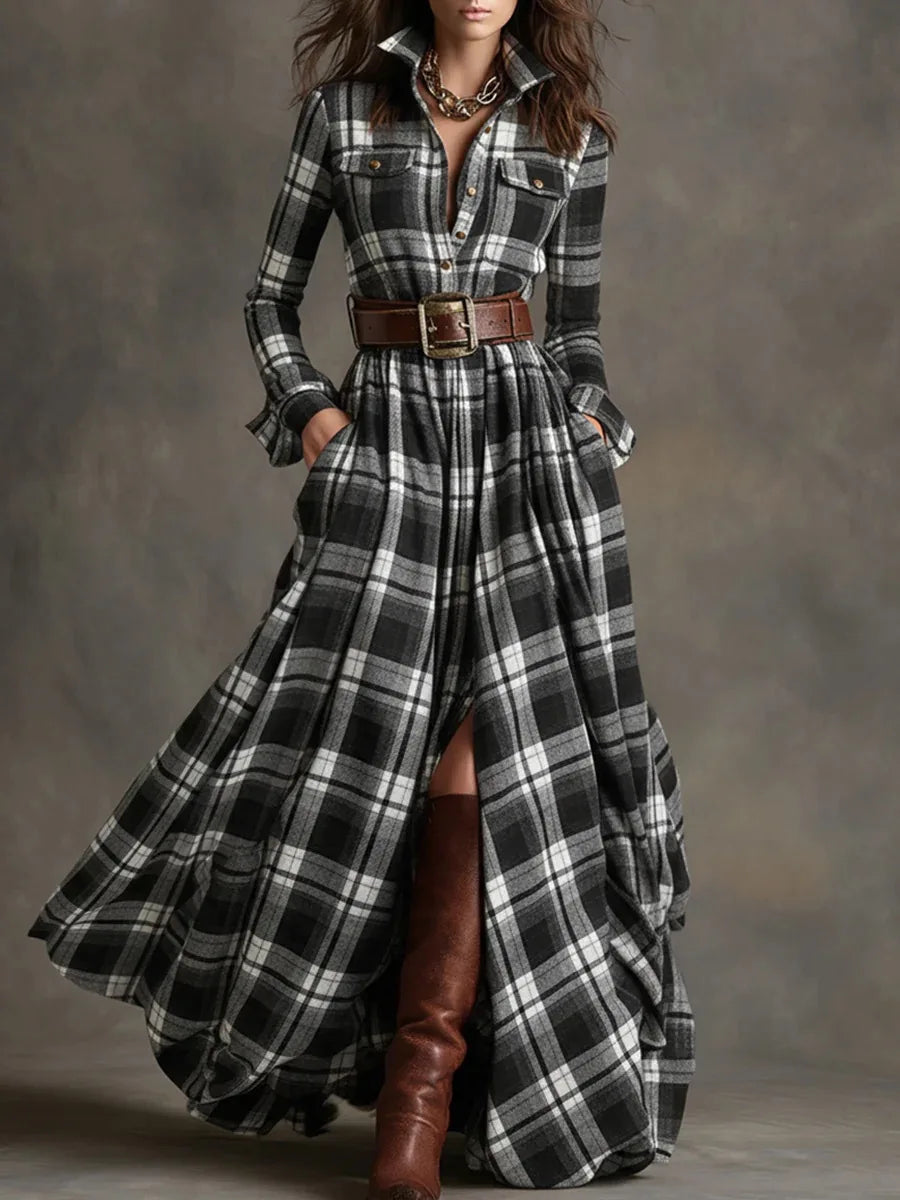 Theresa | Plaid Long Sleeve Maxi Christmas Dress