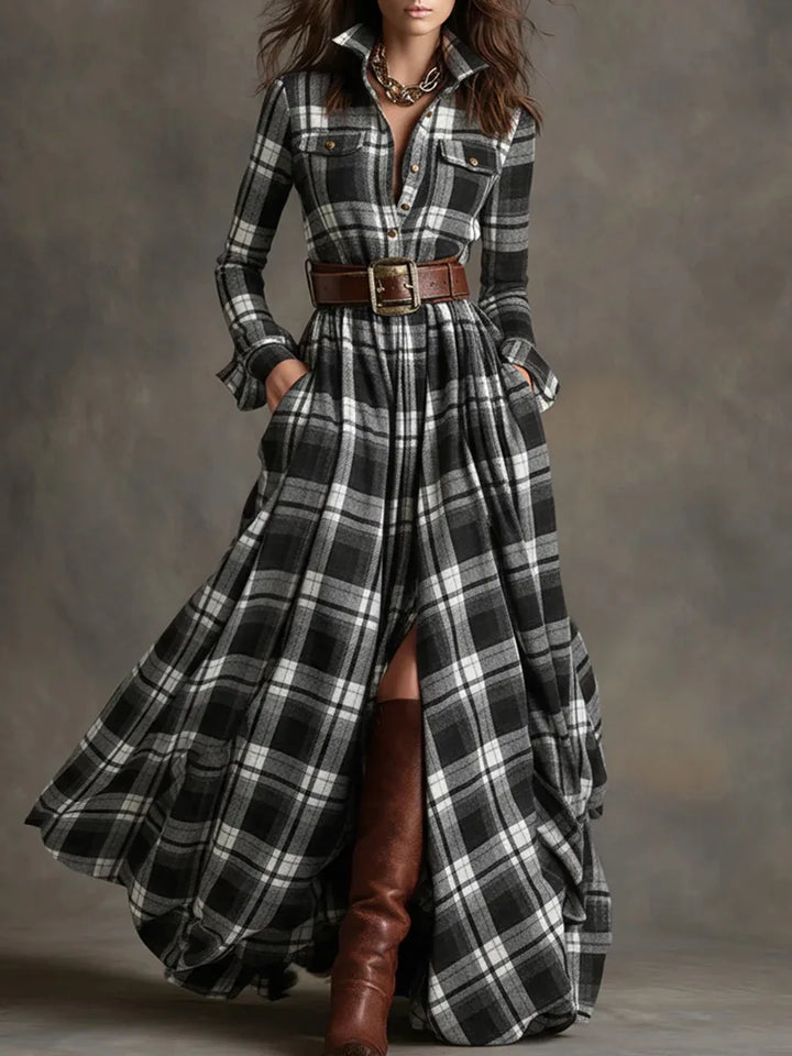 Theresa | Plaid Long Sleeve Maxi Christmas Dress