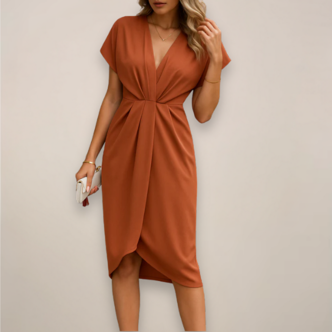 Theresa | Stylish Wrap Front Midi V-Neck Christmas Dress