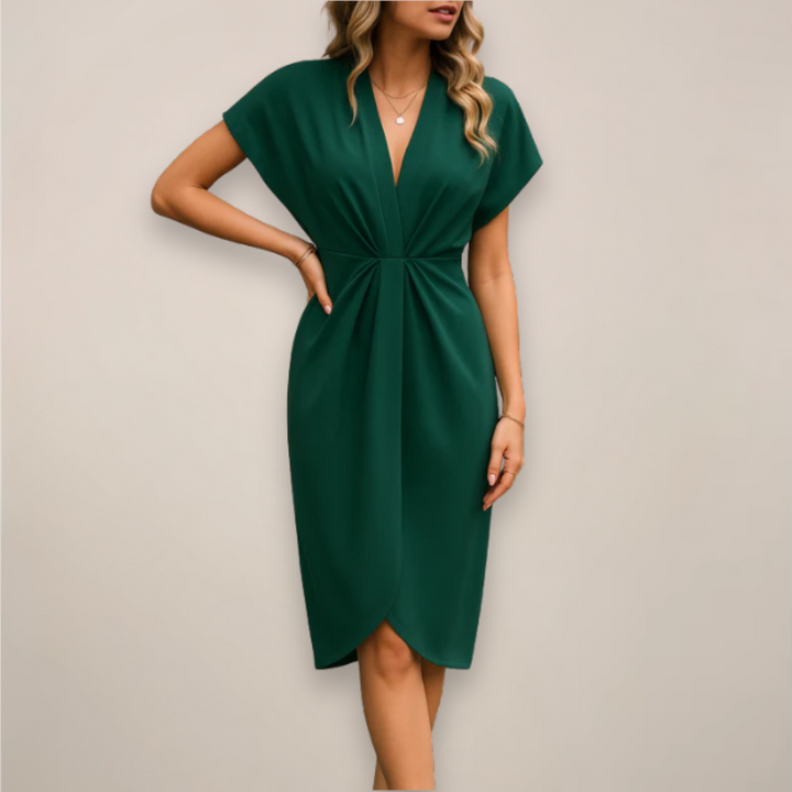 Theresa | Stylish Wrap Front Midi V-Neck Christmas Dress