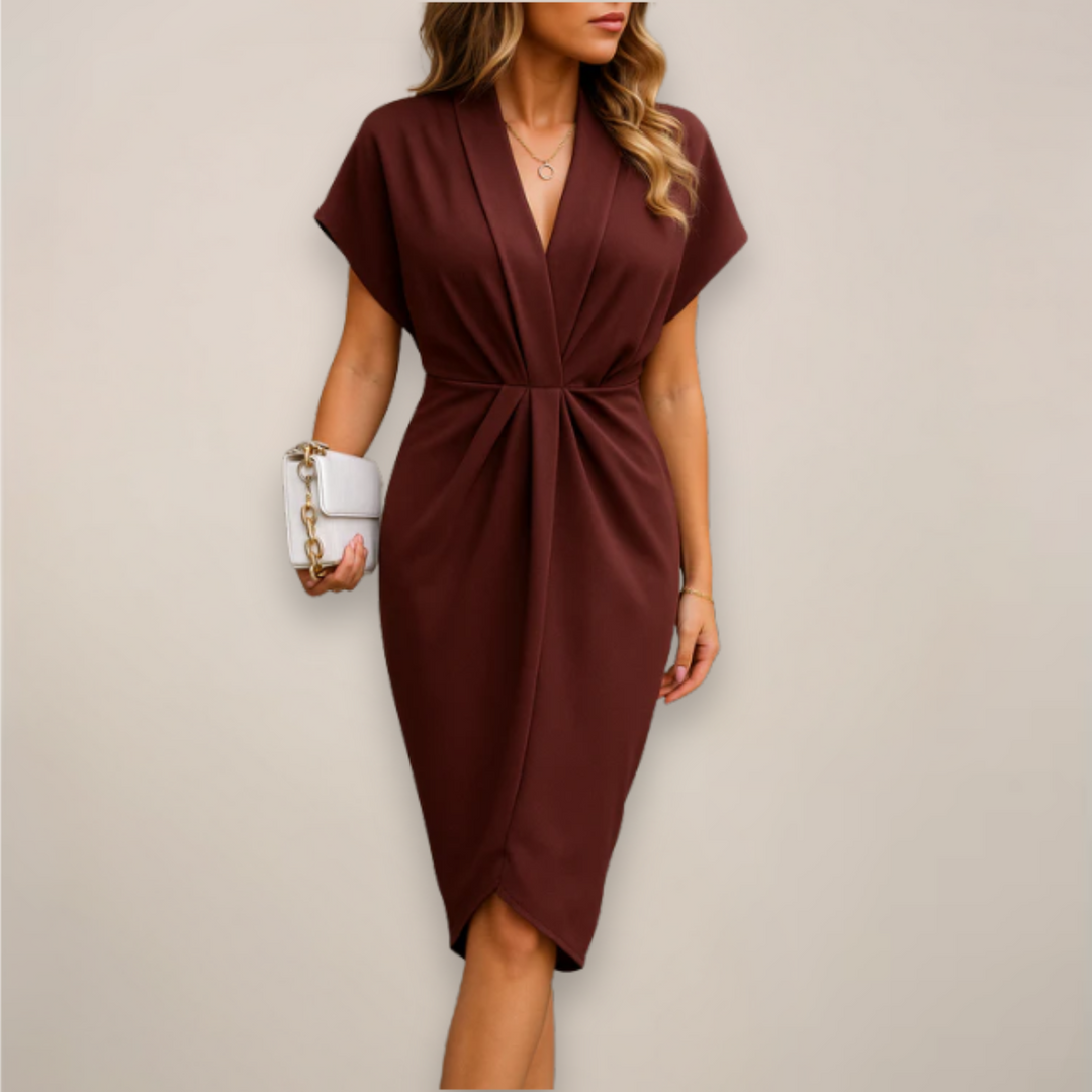 Theresa | Stylish Wrap Front Midi V-Neck Christmas Dress