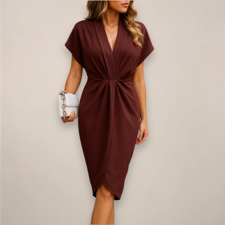 Theresa | Stylish Wrap Front Midi V-Neck Christmas Dress