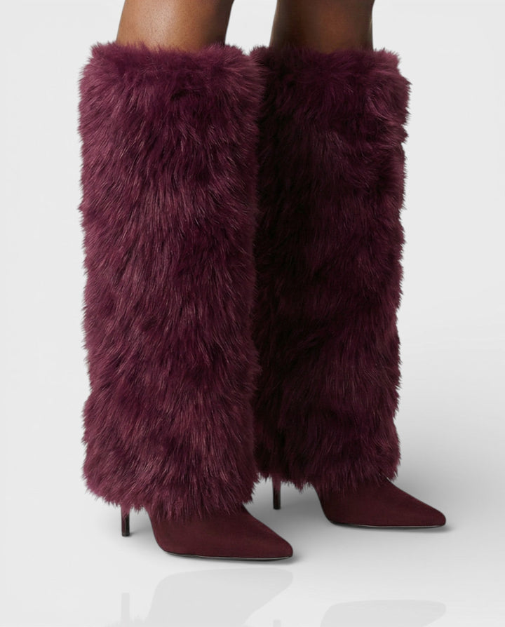 Tiffany | Relaxed Shaggy Knee High Boots with Stiletto Heel