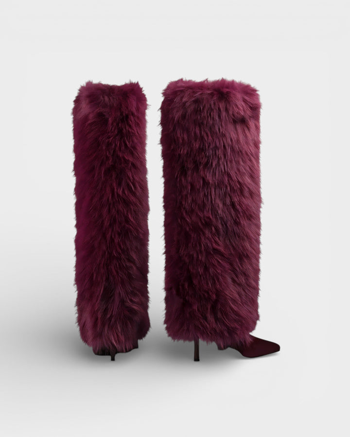 Tiffany | Relaxed Shaggy Knee High Boots with Stiletto Heel
