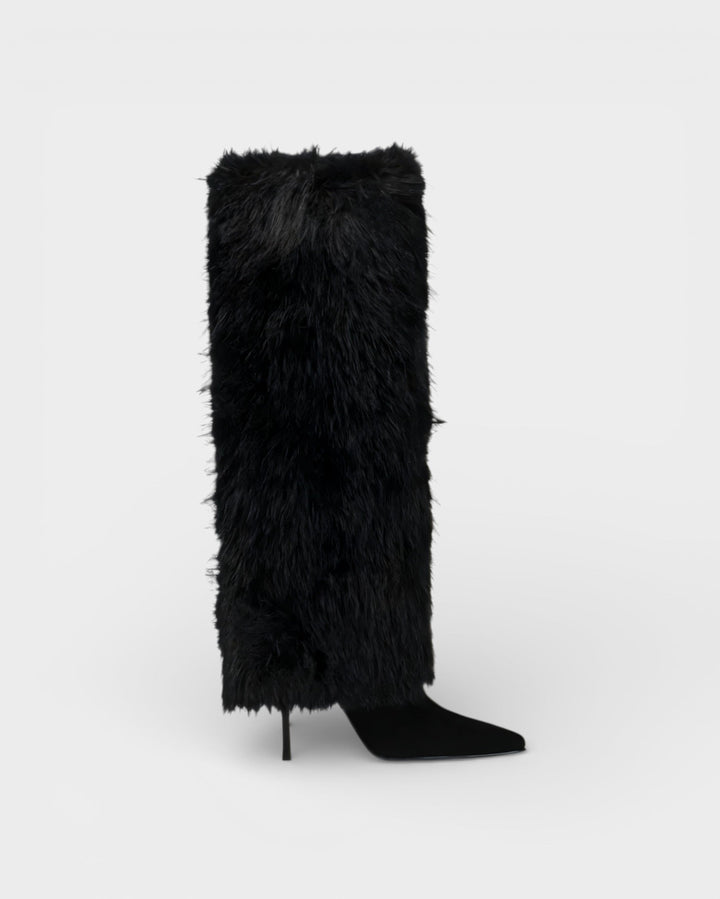 Tiffany | Relaxed Shaggy Knee High Boots with Stiletto Heel
