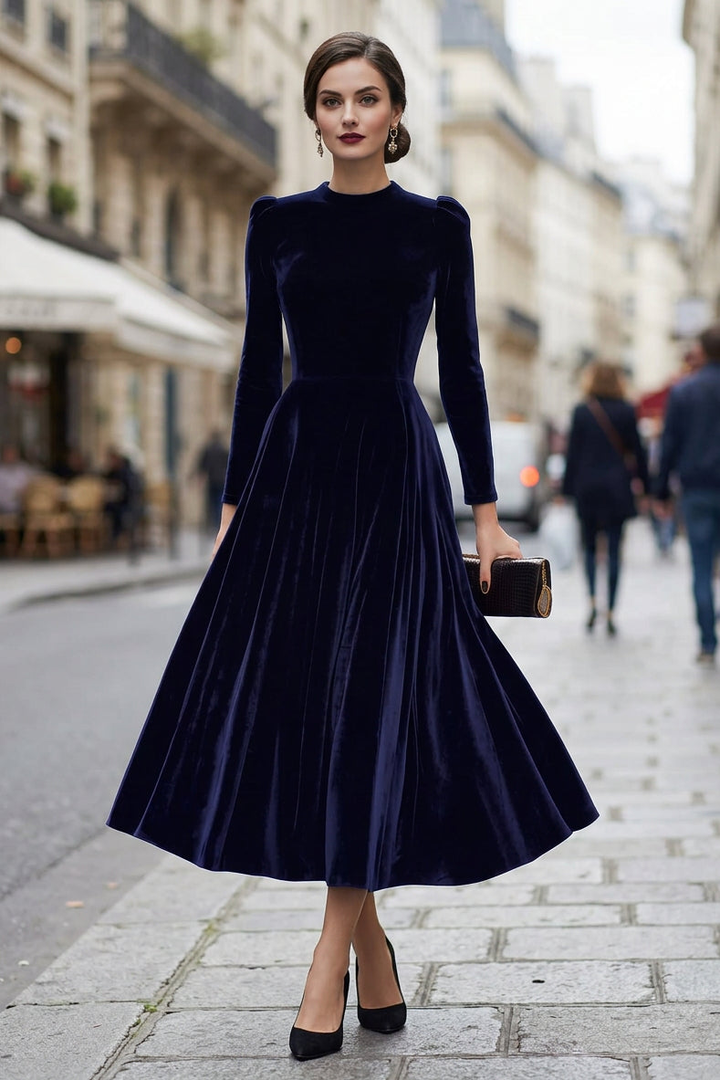 Tiffany | Stylish Long Sleeve A-Line Midi Christmas Dress