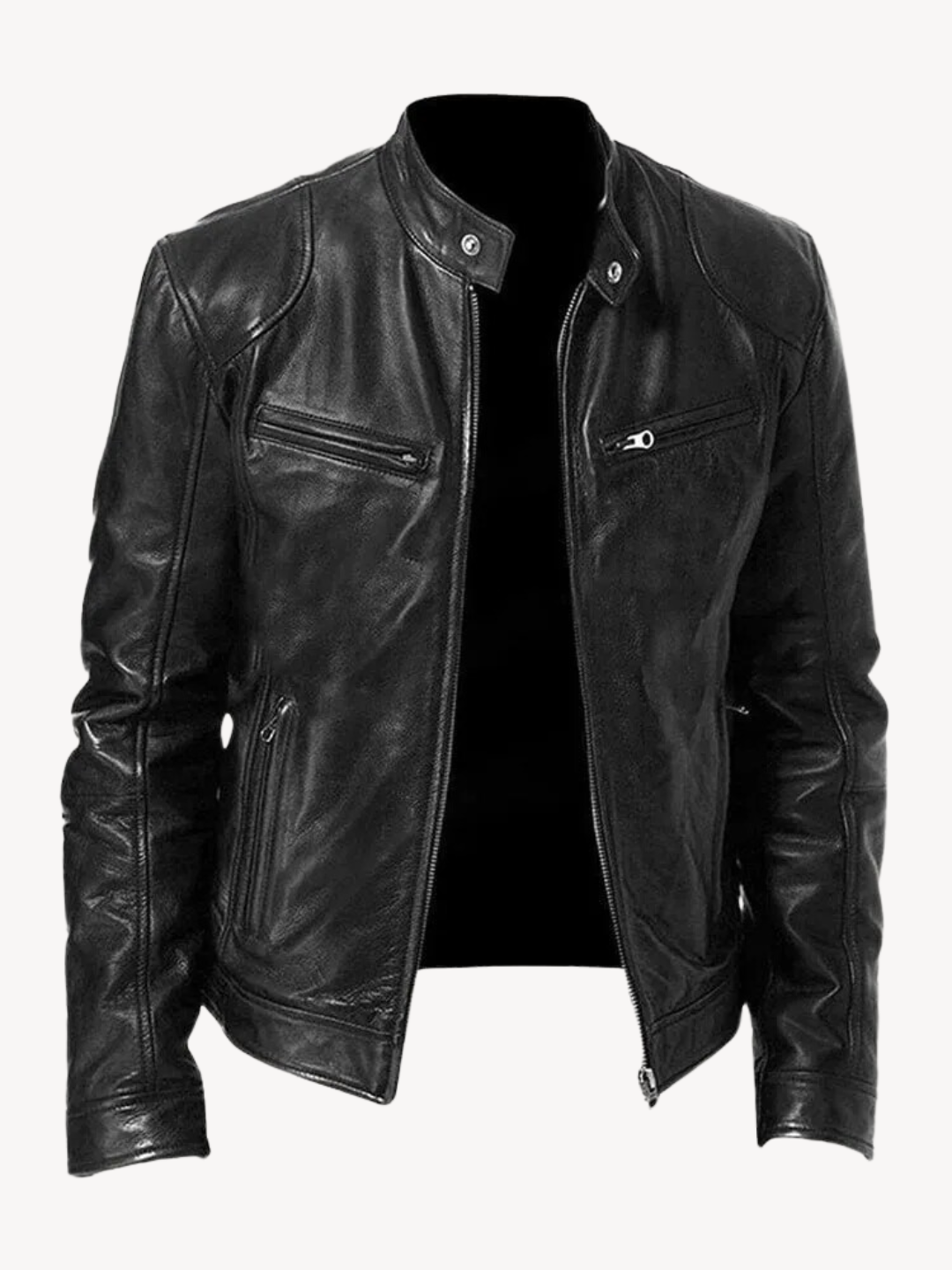 Tyler | Elegant Leather Bomber Jacket with Snap Collar Detail