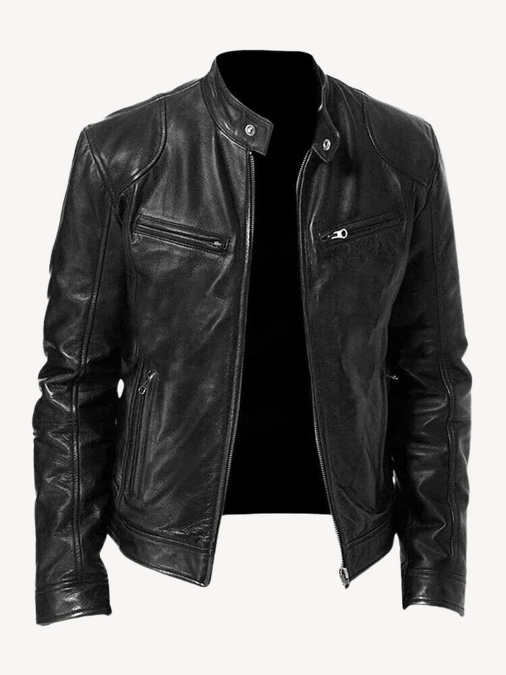 Tyler | Elegant Leather Bomber Jacket with Snap Collar Detail