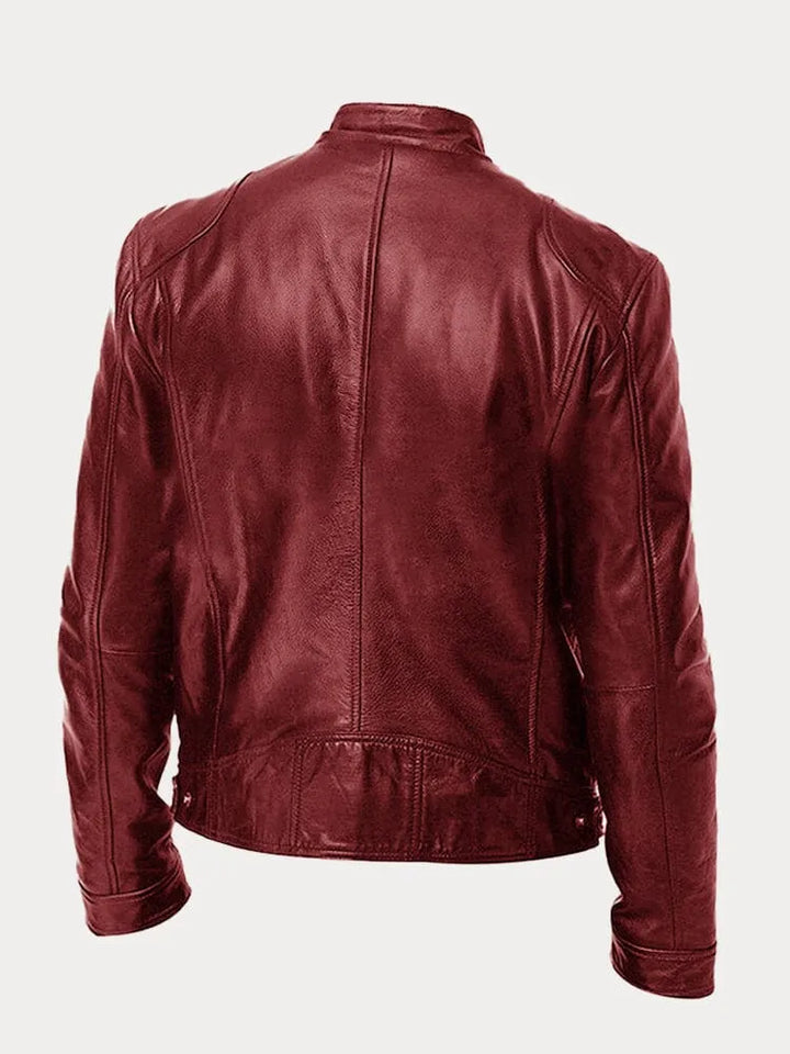 Tyler | Elegant Leather Bomber Jacket with Snap Collar Detail