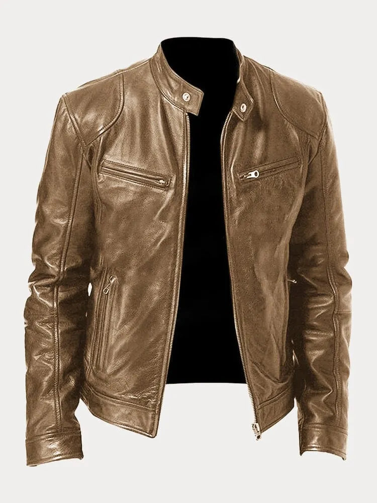 Tyler | Elegant Leather Bomber Jacket with Snap Collar Detail