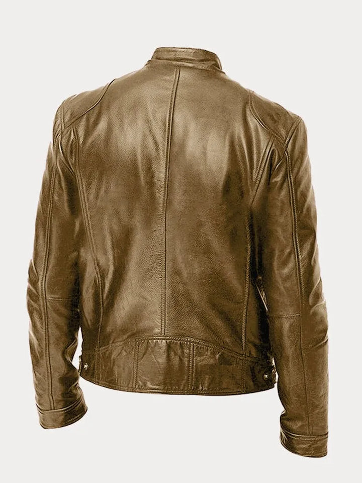 Tyler | Elegant Leather Bomber Jacket with Snap Collar Detail